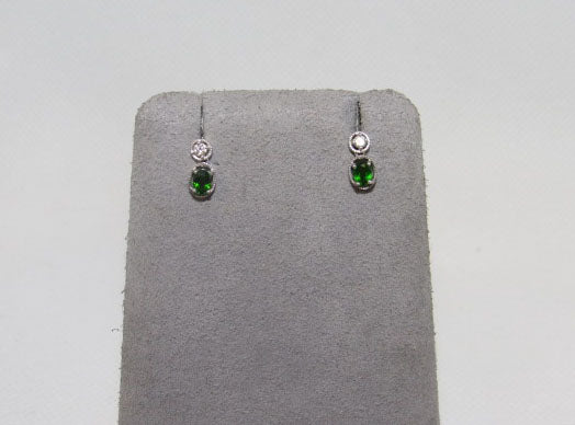 White Gold Chromium Diopside and Diamond Earrings