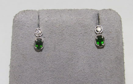 White Gold Chromium Diopside and Diamond Earrings