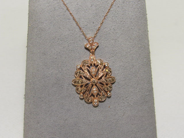 14KT Yellow Gold Pendant with White and Brown Diamonds