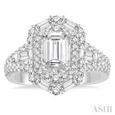 1 1/10 Ctw Emerald Shape Baguette and Round Cut Diamond Semi-Mount Engagement Ring in 14K White Gold