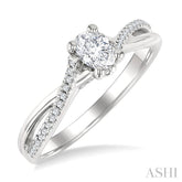 1/2 Ctw Split Criss Cross Shank Round Cut Diamond Engagement Ring With 1/3 Ct Oval Cut Diamond Center Stone in 14K White Gold