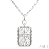 1/20 Ctw Rectangle Fluted Medallion Round Cut Diamond Cross Pendant With Chain in Sterling Silver