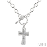 1/20 Ctw Cross Toggle Round Cut Diamond Fashion Necklace in Sterling Silver