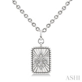 1/10 Ctw Rectangle fluted medallion Round Cut Diamond Fleur-De-Lis Pendant With Chain in Sterling Silver
