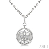 1/10 Ctw Round fluted medallion Round Cut Diamond Pirouette Fleur-De-Lis Pendant With Chain in Sterling Silver