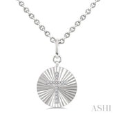 1/10 Ctw Round Fluted Medallion Round Cut Diamond Pirouette Cross Pendant With Chain in Sterling Silver