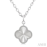 1/10 Ctw Clover Fluted Medallion Round Cut Diamond Pirouette Pendant With Chain in Sterling Silver