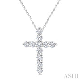 1/3 Ctw Round Cut Diamond Cross Pendant With Chain in 14K White Gold