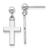 14k White Gold Polished Cross Dangle Post Earrings