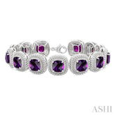 7 MM Oval Shape Amethyst and 1/10 Ctw Single Cut Diamond Semi-Precious Bracelet in Sterling Silver