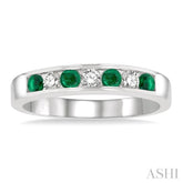 2.5 MM Round Cut Emerald and 1/5 Ctw Channel Set Round Cut Diamond Band in 14K White Gold