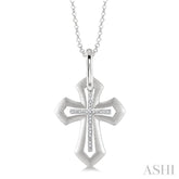 1/20 Ctw Round Cut Diamond Cross Pendant with Chain in Sterling Silver