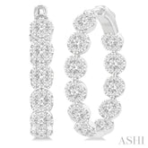 4 1/5 Ctw Circular Link Lovebright In-Out Round Cut Diamond Hoop Earrings in 14K White Gold