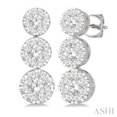 1 Ctw Hanging Triple Mount Lovebright Round Cut Diamond Earring in 14K White Gold