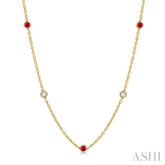 2.85 MM Ruby and 1/2 Ctw Round Cut Diamond Precious Station Necklace in 14K Yellow Gold