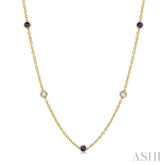2.85 MM Sapphire and 1/2 Ctw Round Cut Diamond Precious Station Necklace in 14K Yellow Gold