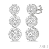 1/2 Ctw Hanging Triple Mount Lovebright Round Cut Diamond Earrings in 14K White Gold