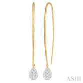 1/3 Ctw Pear Shape Dangler Lovebright Round Cut Diamond Earrings in 14K Yellow and White Gold