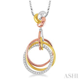 1/4 Ctw Round Cut Diamond Pendant in 14K Tri Color Gold with Chain