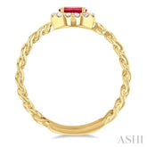 5x3 MM Oval Cut Ruby and 1/10 Ctw Curb & Cuban Link East-West Round Cut Diamond Halo Precious Ring in 10K Yellow Gold