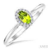 5x3 MM Oval Shape Peridot and 1/20 Ctw Round Cut Diamond Halo Semi-Precious Ring in 14K White Gold