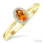5x3 MM Oval Shape Citrine and 1/20 Ctw Round Cut Diamond Halo Semi-Precious Ring in 10K Yellow Gold