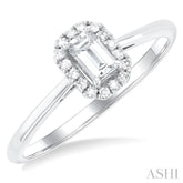 5x3 MM Octagonal Shape White Topaz and 1/20 Ctw Round Cut Diamond Halo Semi-Precious Ring in 10K White Gold