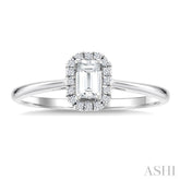 5x3 MM Octagonal Shape White Topaz and 1/20 Ctw Round Cut Diamond Halo Semi-Precious Ring in 10K White Gold