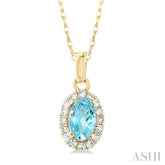 5x3 MM Oval Shape Aquamarine and 1/20 Ctw Round Cut Diamond Halo Semi-Precious Pendant with Chain in 10K Yellow Gold