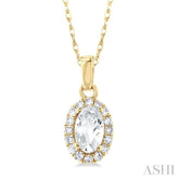 5x3 MM Oval Shape White Topaz and 1/20 Ctw Round Cut Diamond Halo Semi-Precious Pendant with Chain in 14K Yellow Gold