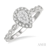 1/3 Ctw Lattice Pear Shape Lovebright Round Cut Diamond Engagement Ring in 14K White Gold