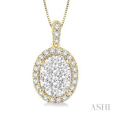 3/4 Ctw Oval Shape Diamond Lovebright Pendant in 14K Yellow and White Gold with Chain