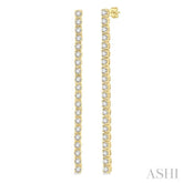 1 Ctw Single Line Drop Round Cut Diamond Tennis Earrings in 14K Yellow Gold