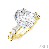 1 1/3 Ctw Oval Shape Emerald and Round Cut Diamond Semi-Mount Engagement Ring in 14K Yellow and White Gold
