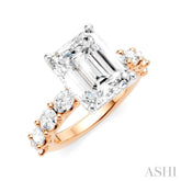 1 1/3 Ctw Emerald Shape Oval and Round Cut Diamond Semi-Mount Engagement Ring in 14K Rose and White Gold