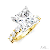 1 1/3 Ctw Princess Shape Oval and Round Cut Diamond Semi-Mount Engagement Ring in 14K Yellow and White Gold