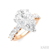 1 1/3 Ctw Pear Shape Princess and Round Cut Diamond Semi-Mount Engagement Ring in 14K Rose and White Gold