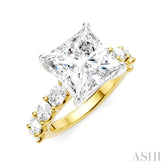 1 1/3 Ctw Princess Shape Oval and Round Cut Diamond Semi-Mount Engagement Ring in 14K Yellow and White Gold