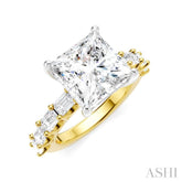 1 1/3 Ctw Princess Shape Emerald and Round Cut Diamond Semi-Mount Engagement Ring in 14K Yellow and White Gold