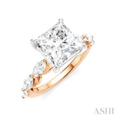 1 Ctw Princess Shape Marquise and Round Cut Diamond Semi-Mount Engagement Ring in 14K Rose and White Gold