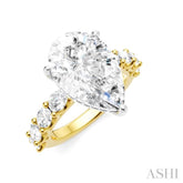 1 1/3 Ctw Pear Shape Oval and Round Cut Diamond Semi-Mount Engagement Ring in 14K Yellow and White Gold