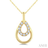 1/10 Ctw Overlay Pear Shaped Frame Round Cut Golden Glow Diamond Fashion Drop Petite Pendant With Chain in 10K Yellow Gold