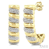 1/10 Ctw Bold Ribbed Swirl Round Cut Diamond Pirouette Fashion Half Hoop Earrings in Yellow Gold Vermeil