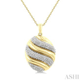 1/10 Ctw Oval Shape Bold Puffed Ribbed Swirl Round Cut Diamond Pirouette Fashion Pendant With Chain in Yellow Gold Vermeil