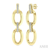 1/10 Ctw Bold Oval Link Round Cut Diamond Fashion Earrings in Yellow Gold Vermeil