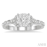 1/2 Ctw Marquise Shank Circular Mount Lovebright Round Cut Diamond Ring in 14K White Gold
