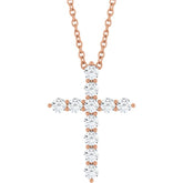 14K Rose Gold 3/8 CTW Natural Diamond Cross 16-18" Necklace
