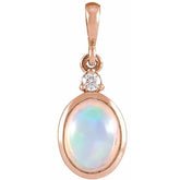 14K Rose Gold 6x4 mm Natural Ethiopian Opal & .015 CT Natural Diamond Pendant