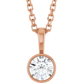 14K Rose Gold 1/4 CT Natural Diamond Bezel-Set Solitaire 16-18" Necklace