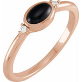 14K Rose Gold 6x4 mm Round Natural Black Onyx & .03 CTW Natural Diamond Ring